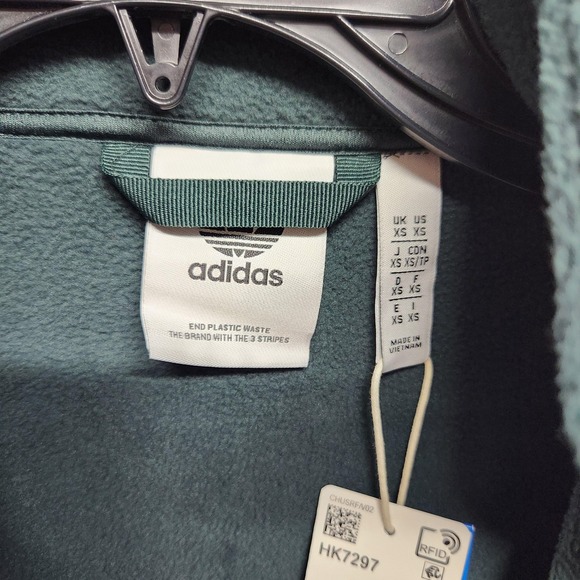 Adidas Jacket Mens XS Mineral Green Trefoil FZ Tedd Full Zip Polar Fleece HK7297 - Picture 3 of 10